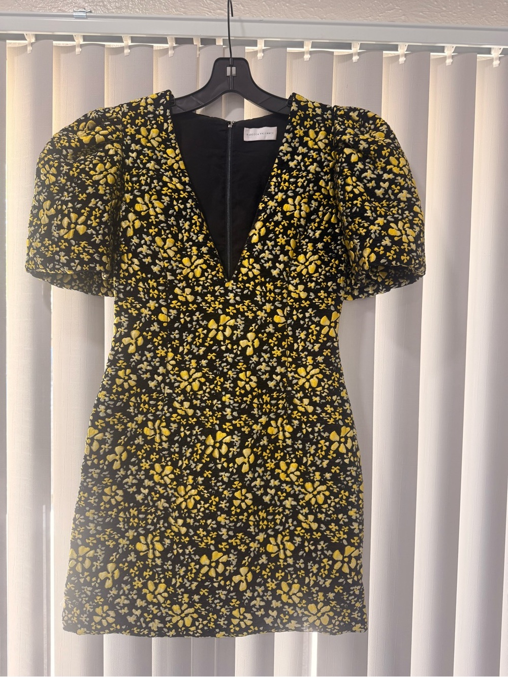 Rebecca Vallance Black Mini Dress with Yellow Floral Print